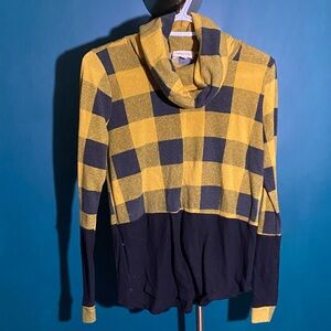 Plaid Cowl Neck Sweater in Yellow and Black
